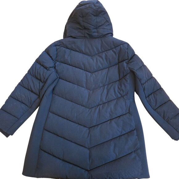 Andrew Marc Womens Coat Sz XXL Puffer Navy Hooded Black Faux Fur Jacket Warm LN! - Picture 2 of 15